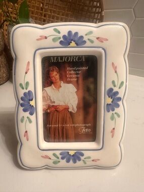 Vintage 80s Fetco Majorca Hand Painted Ceramic Picture Frame Cottagecore 4x6